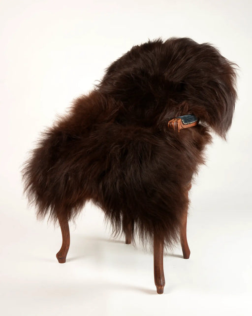 Icelandic sheepskin in dark brown wool