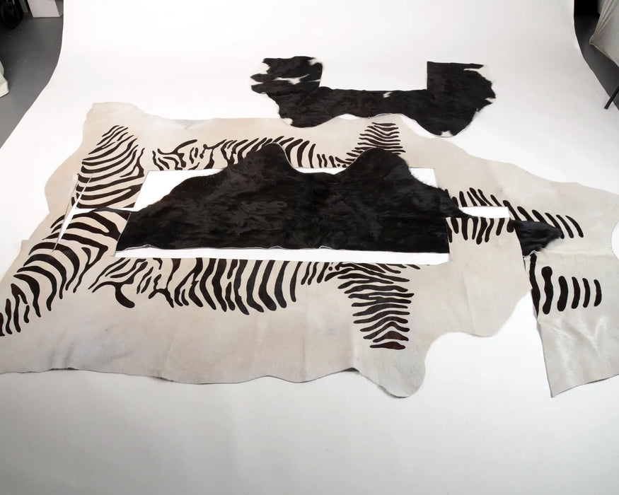Zebra and black cowhide scraps for craft