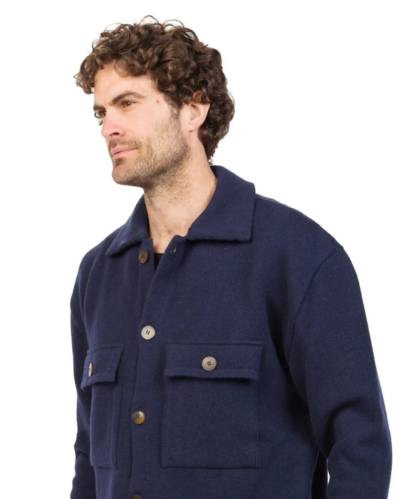 Mens 100% wool Shacket in Navy Blue - HS001 with pockets