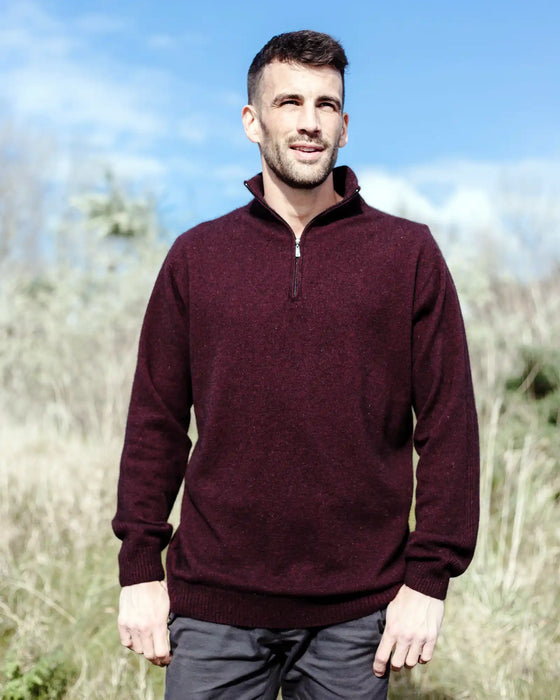 Shiraz wine  possum merino half-zip mens sweater NB336