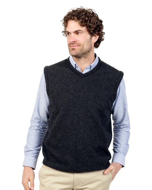 Mens possum merino wool vest in charcoal NB418