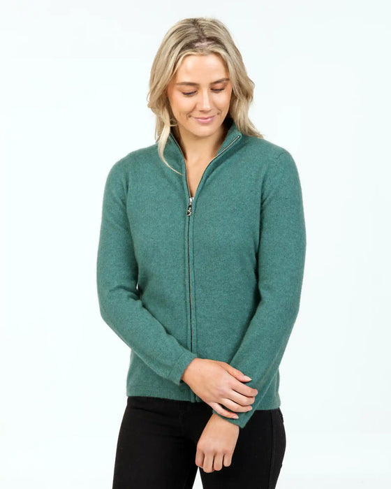 Womens possum merino wool zip jacket - mist green