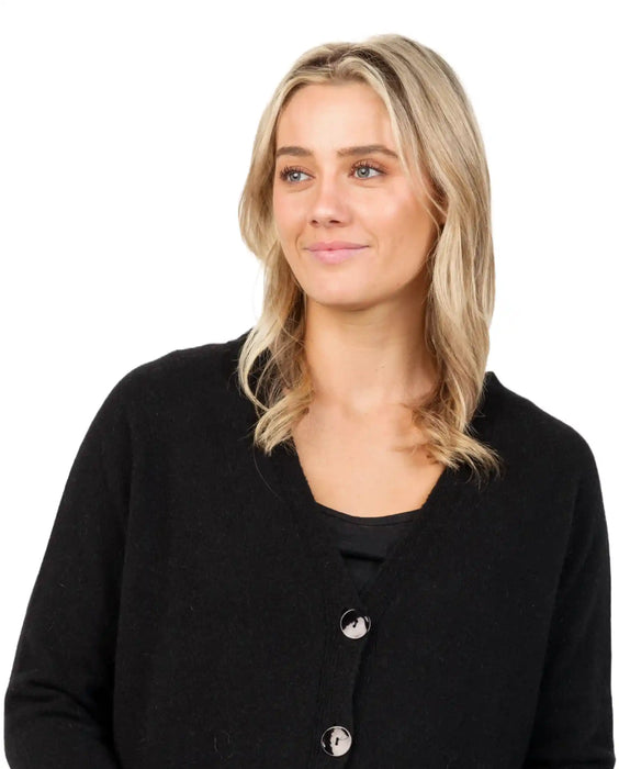 Black relaxed possum merino cardigan - NB851