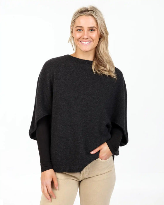 Charcoal possum merino poncho tunic NB868