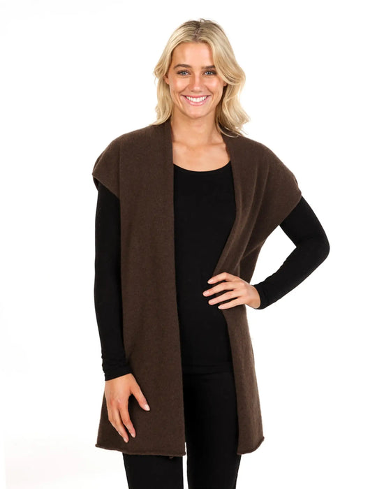 NB890 womens vest in cocoa brown possum merino wool