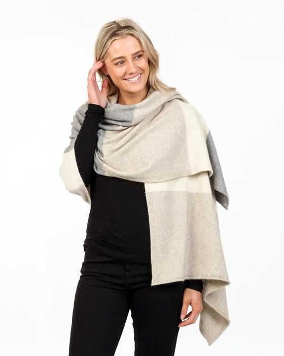 NE815 Possum merino wool travel wrap natural stripe