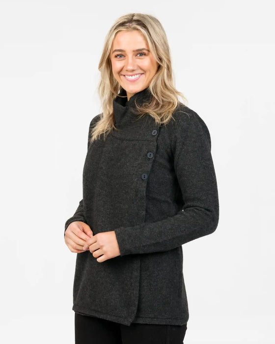 Native World Charcoal Women's Asymmetric Possum Merino Jacket - NS664