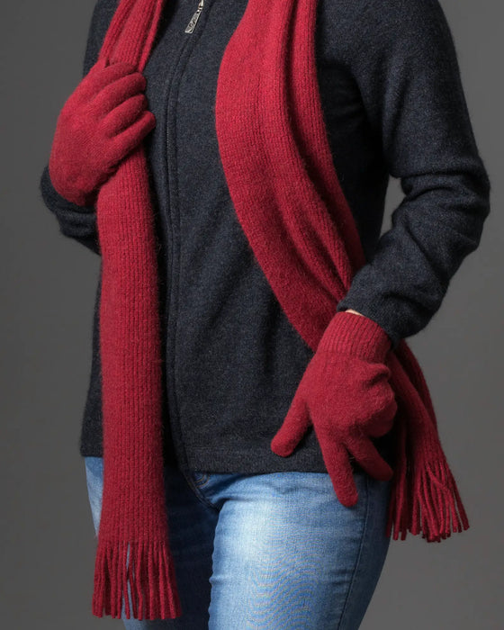 Berry red possum merino wool gloves NX100