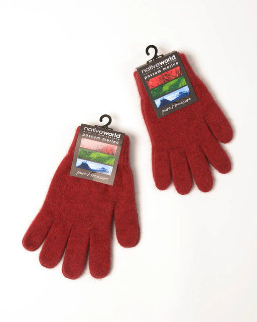 Berry red possum merino wool gloves NX100