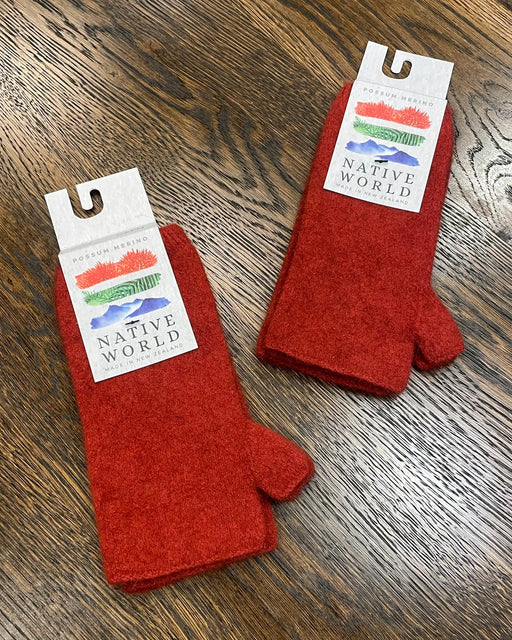 NX553 possum merino wool hand warmers scarlet red