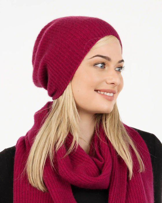 NX677 possum merino slouch beanie Winterberry