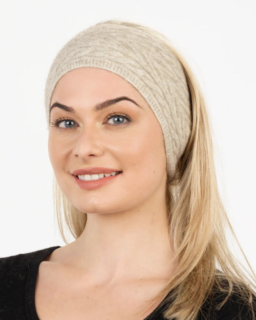 NX725 natural cable knit headband in possum merino wool