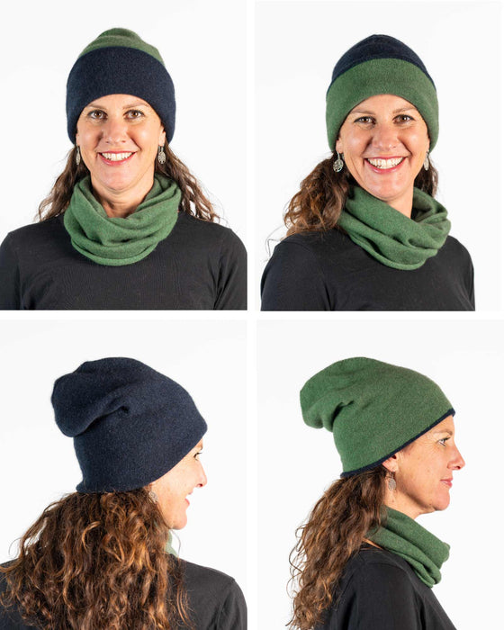 NX740 reversible beanie possum merino - Deep Sage