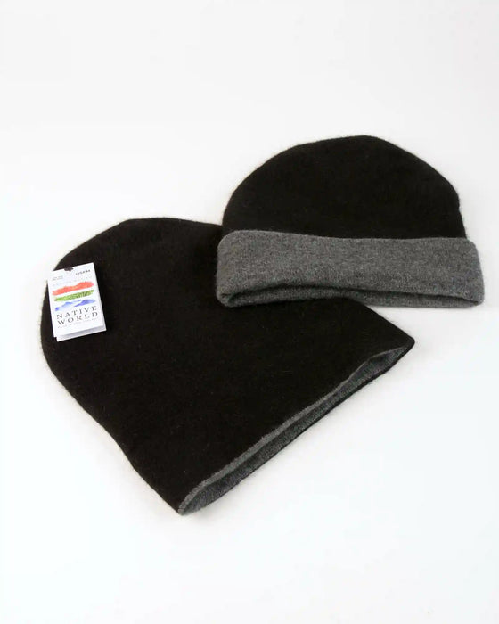 Reversible beanie possum merino wool black