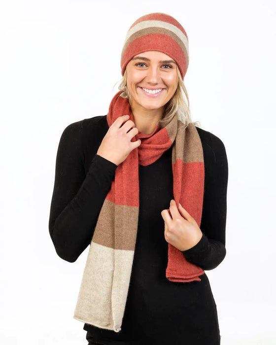 Rosewood stripe travel scarf in possum merino wool NX824