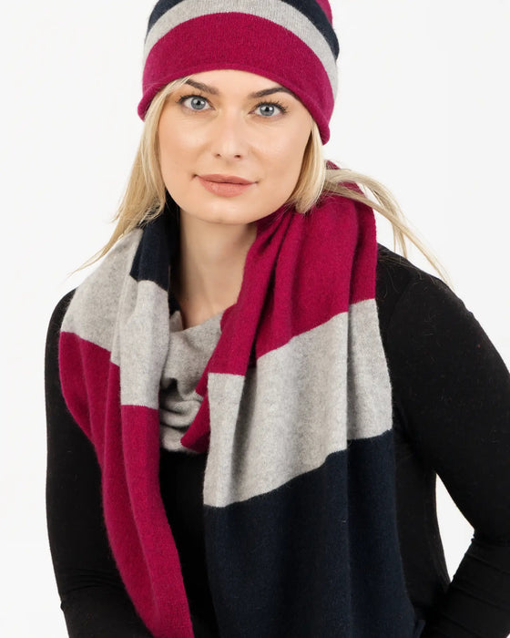 NX824 Winterberry stripe possum merino wool travel scarf