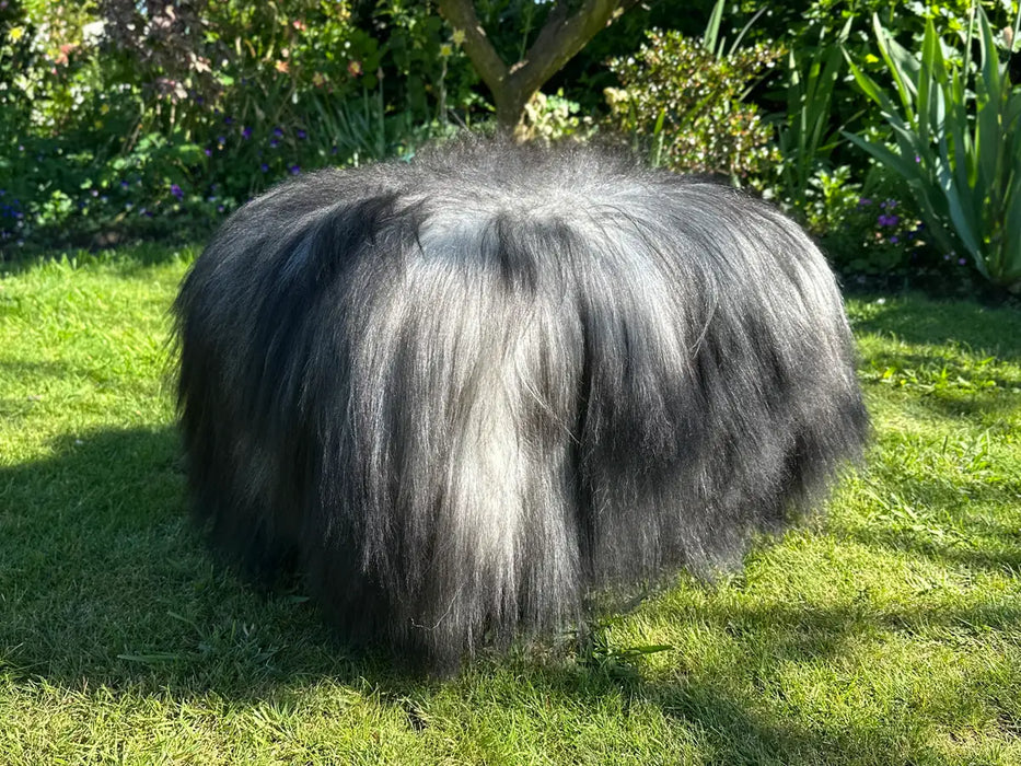 Grey Icelandic sheepskin footstool 
