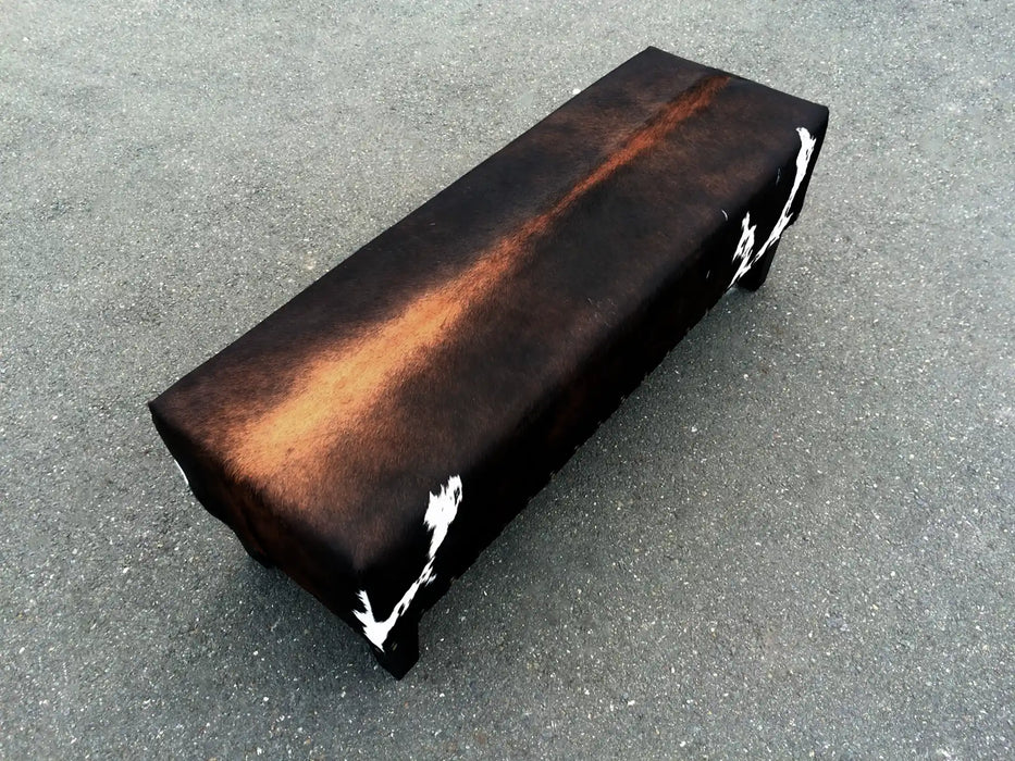 Cowhide bench ottoman with studs Texas style