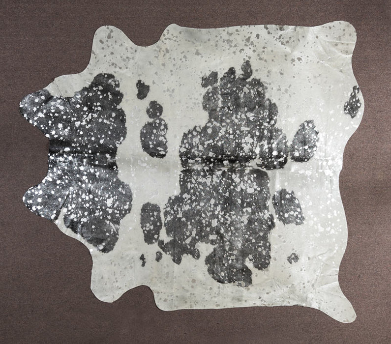 Metallic Silver, Black & White Cowhide Rug