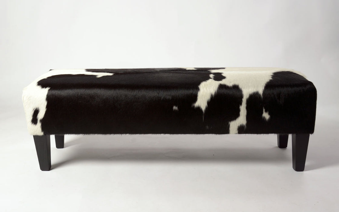 Cowhide ottoman black and white bench style