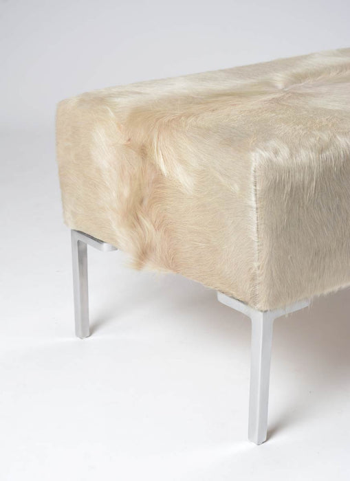 White cowhide bench ottoman