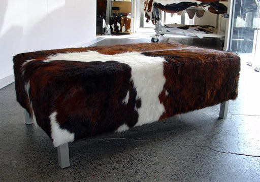 Cowhide Ottoman with Metal Legs 110x60x40cm