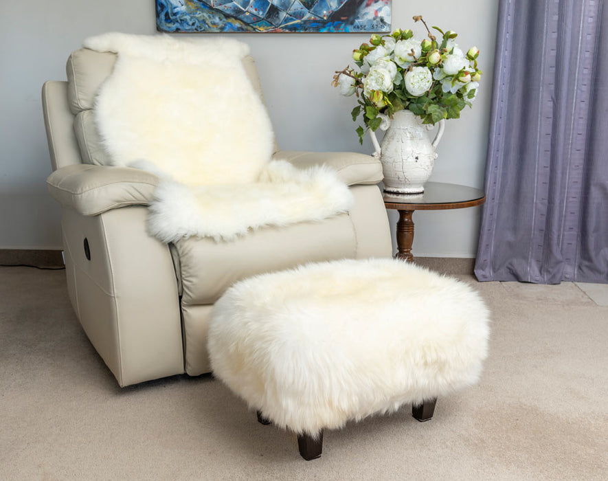 Ivory Woolly Stool Sheepskin Footstool