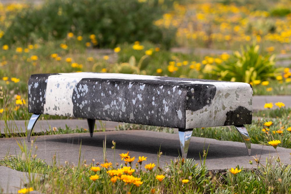 Cowhide Ottoman with Silver Metallic & Aluminium Legs