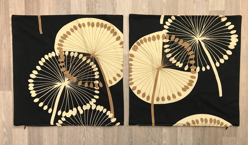 Fabric Cushion Covers Set 40cm x 40cm - Black & Cream