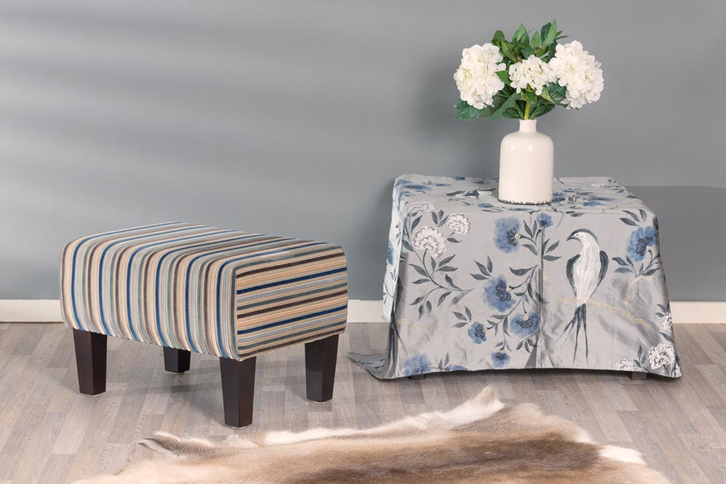 Stripe Fabric Footstool with Wood Legs 55x40x37cm