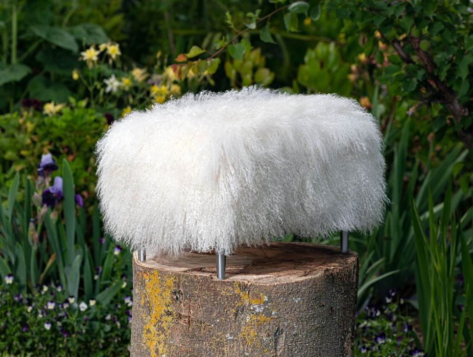 White Tibetan Lambskin Footstool