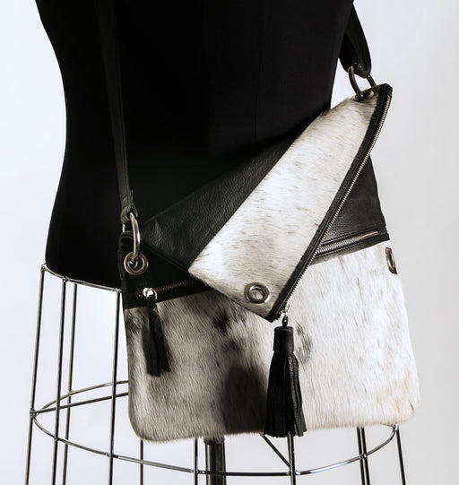 Cowhide handbag black and white