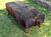 Cowhide Ottoman with Turned Wood Legs 138x60x50cm