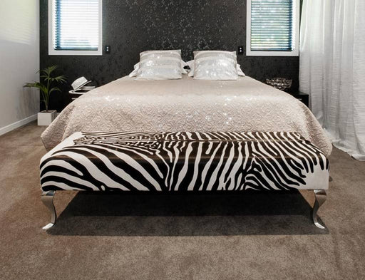 End of bed zebra print cowhide ottoman NZ